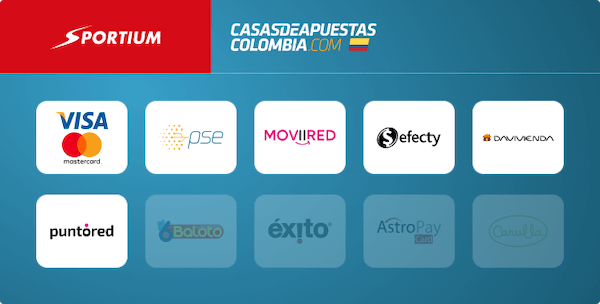 Métodos de pago aceptados por Sportium Colombia
