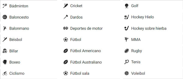 Sportium deportes disponibles apuestas en Colombia