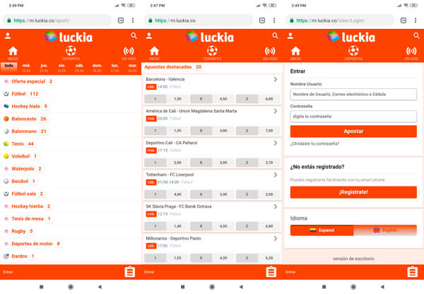 Luckia apuestas Colombia version móvill