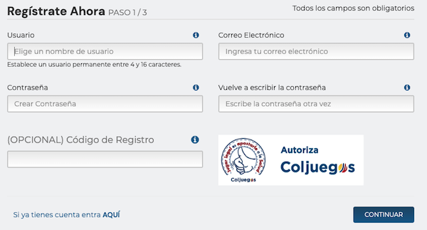 Formulario de Registro de Rushbet Colombia