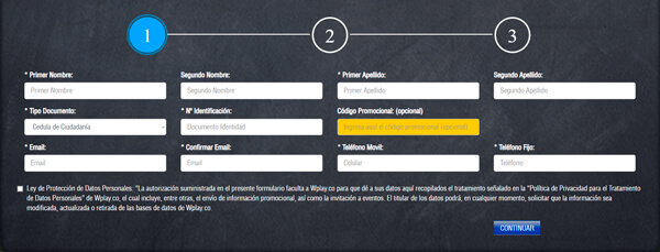 Wplay apuestas Colombia - Formulario de registro