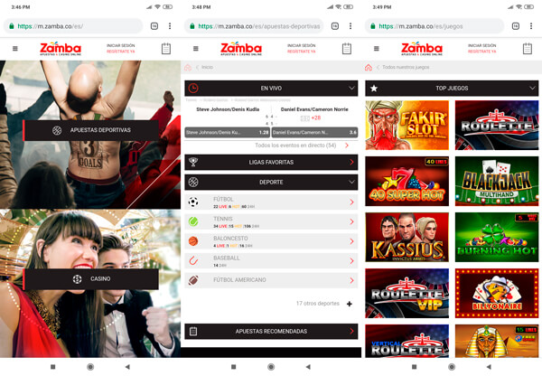 Zamba apuestas Colombia version móvill