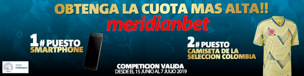 Promocion de Meridianbet - Gana un smartphone y la camiseta oficia de la seleccion de colombia