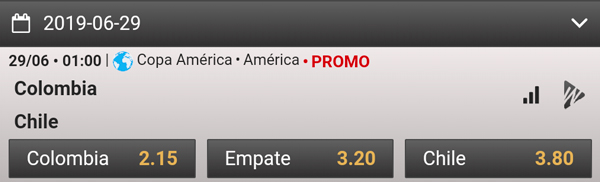 Wplay cuotas de apuestas Copa America 2019 Colombia-Chile ganador