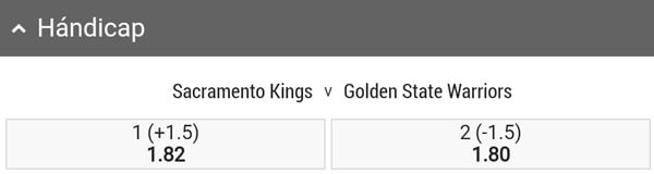 Cuotas de apuestas handicap NBA - Sacramento Kings vs Golden State Warriors