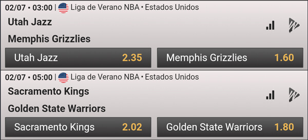 Cuotas de apuestas Liga de Verano NBA Ganador