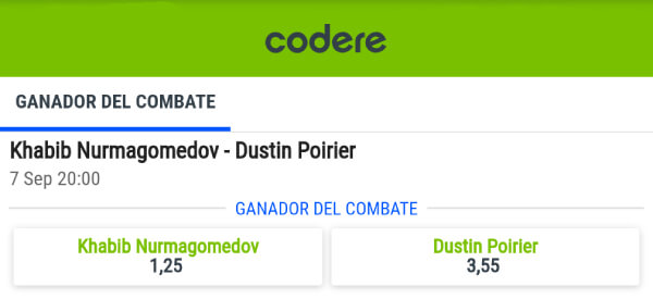 Cuotas de apuestas Codere del UFC 242 - Khabib vs. Poirier