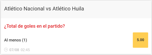 Bono de apuestas Zamba - Supercuota Liga Aguila - Atletico Nacional vs. Atletico Huila