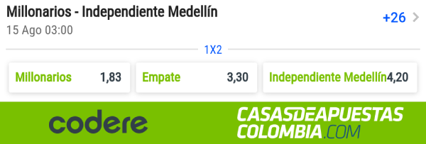 Copa Colombia Millonarios vs Independiente Medellín Codere Apuestas