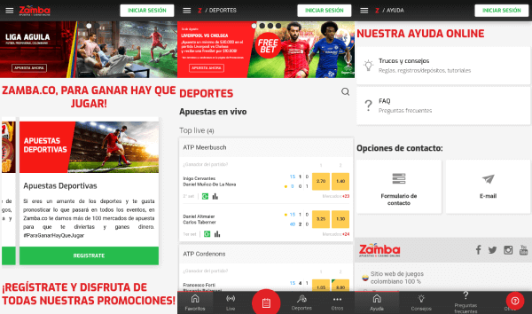 Zamba Apuestas Colombia version móvil - Zamba App