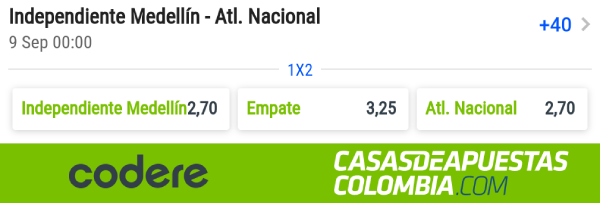 Liga Aguila Fecha 10 - Independiente Medellin vs Atletico Nacional Apuestas Codere Colombia