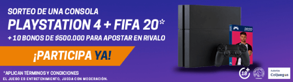 Rivalo Promoción Sorteo Playstation 4 FIFA 20 y bonos de $500.000