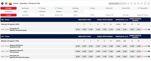 Apuestas en Primera A de Colombia - Screenshot AquiJuego