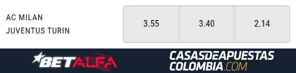 Cuotas de apuestas Betalfa - AC Milán vs. Juventus - Serie A - 07/07/20