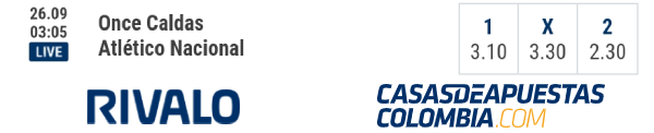 Cuotas de apuestas - Once Caldas vs. Atlético Nacional - Liga Betplay 25/09/20