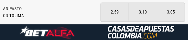 Cuotas apuestas - AD Pasto vs. Tolima - Liga Betplay 13/09/20