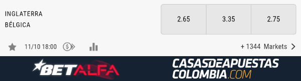 Cuotas de apuestas - Inglaterra vs. Bélgica - Liga de Naciones UEFA 11/10/20