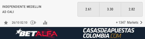 Cuotas de apuestas - Independiente Medellín vs. Deportivo Cali - Liga Betplay 25/10/20