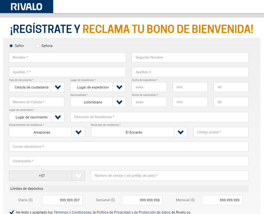 Rivalo Colombia - Registro
