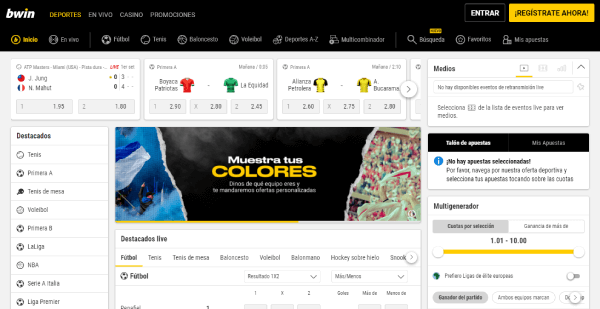 Análisis de Bwin Colombia - Pagina de Inicio