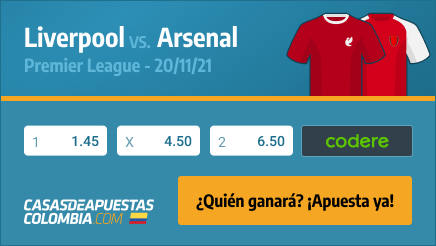 Apuestas Pronósticos Liverpool vs. Arsenal - Premier League 20/11/21 - Casasdeapuestas-colombia.com