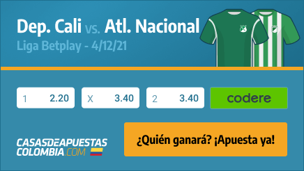 Apuestas Pronósticos Deportivo Cali vs. Atlético Nacional - Liga Betplay 04/12/21 - Casasdeapuestas-colombia.com