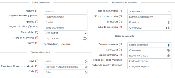 Formulario de Registro de AquiJuego Colombia