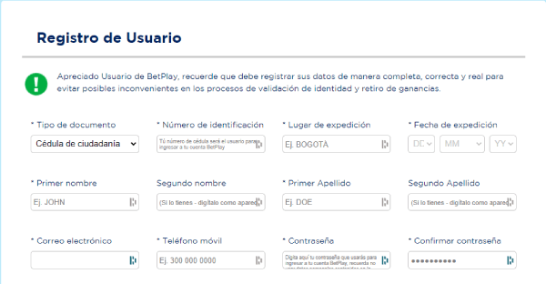 Registrarse en Betplay Colombia - Formulario de Registro de Betplay en casasdeapuestas-colombia.com