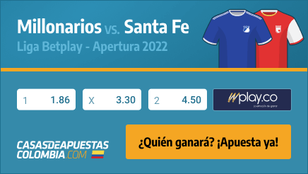 Apuestas Millonarios vs. Santa Fe - Liga Betplay 24/04/22 en casasdeapuestas-colombia.com