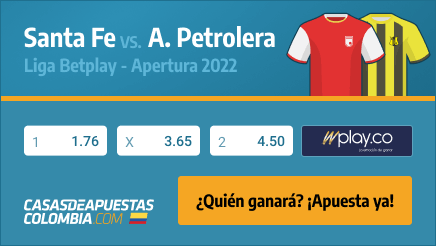Apuestas Santa Fe vs. Alianza Petrolera - Liga Betplay 15/04/22 en casasdeapuestas-colombia.com