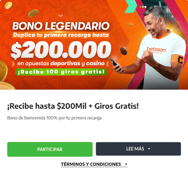 Bono de Bienvenida Betsson - 100% hasta $200.000 COP