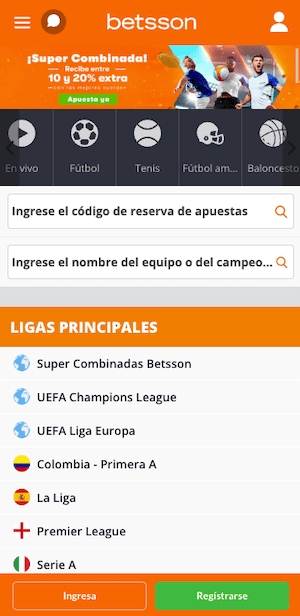 Pantalla móvil Betsson Apuestas - navegación desde tu celular en Betsson