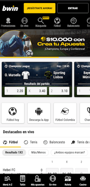 Bwin Opiniones - Screenshot versión móvil Bwin Colombia