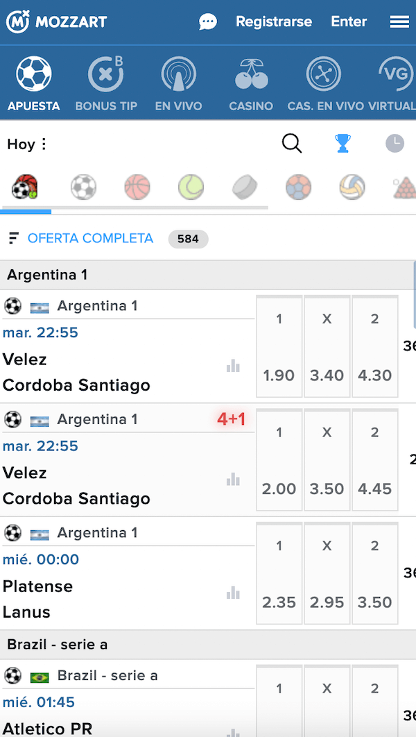 Mozzartbet Colombia Opiniones - Pantalla móvil y App Android y iOS