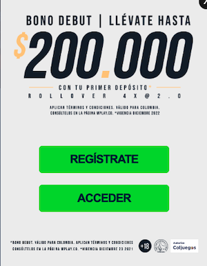 Wplay App Screenshot - Bono debut hasta $200.000 COP
