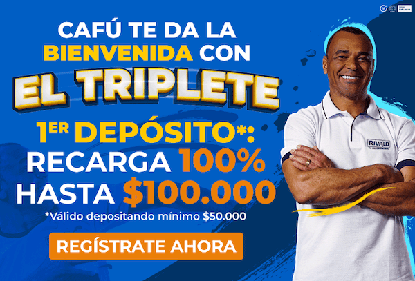 Rivalo App - Cafu te da la bienvenida con el Triplete de hasta $100.000 COP