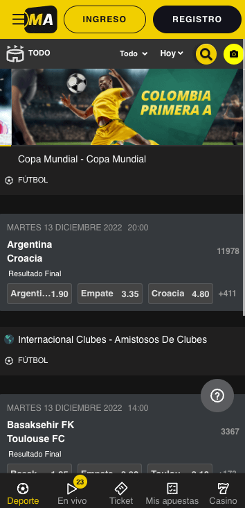 Plataforma móvil de MegApuesta Colombia para Android e iOS