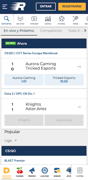 Esports Apuestas en Rushbet Colombia - Oferta de apuestas en vivo