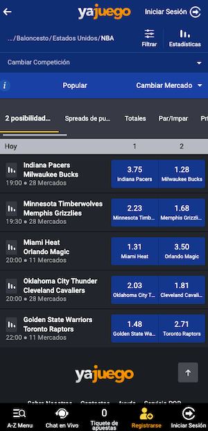 Apuestas NBA Yajuego - apuestas al ganador 2 vías