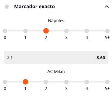 apuesta al resultado exacto napoles vs milan