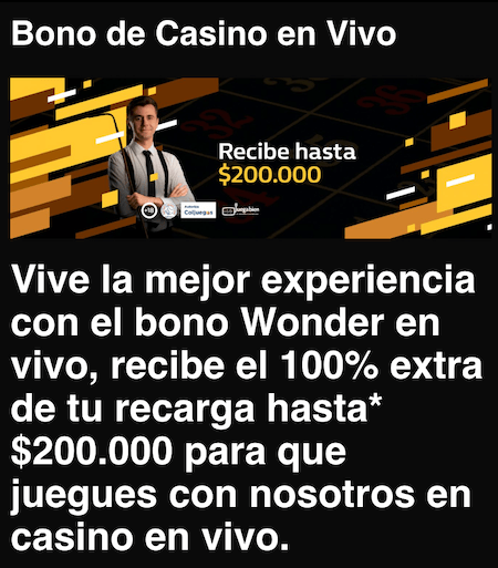 bono de bienvenida casino en vivo en wonderbet